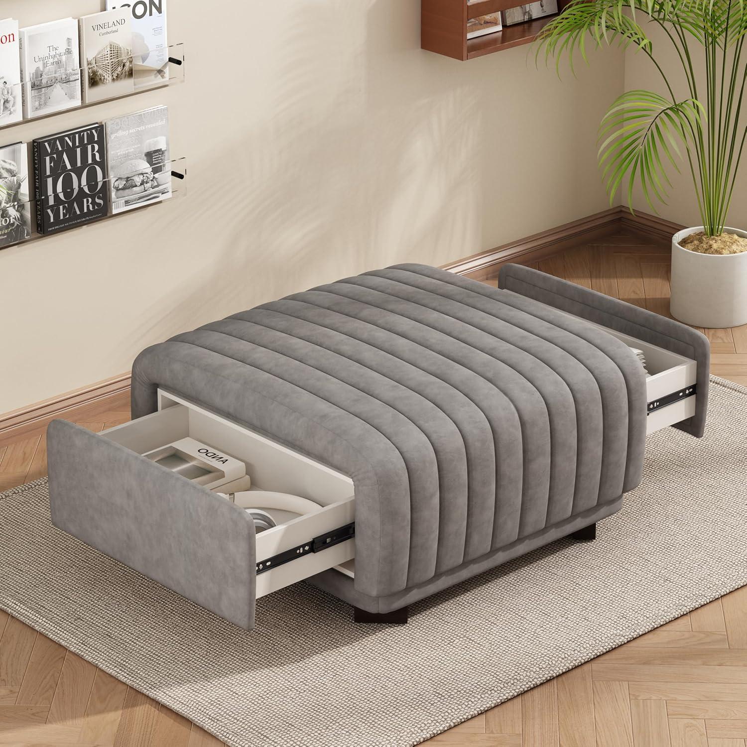 image:imageChristopher Knight Home Reyno Upholstered Ottoman with Storage for Living Room Faux Leather Storage Ottoman Foot Rest with Side Drawers Modern Square Coffee Table with Wooden Frame Grey