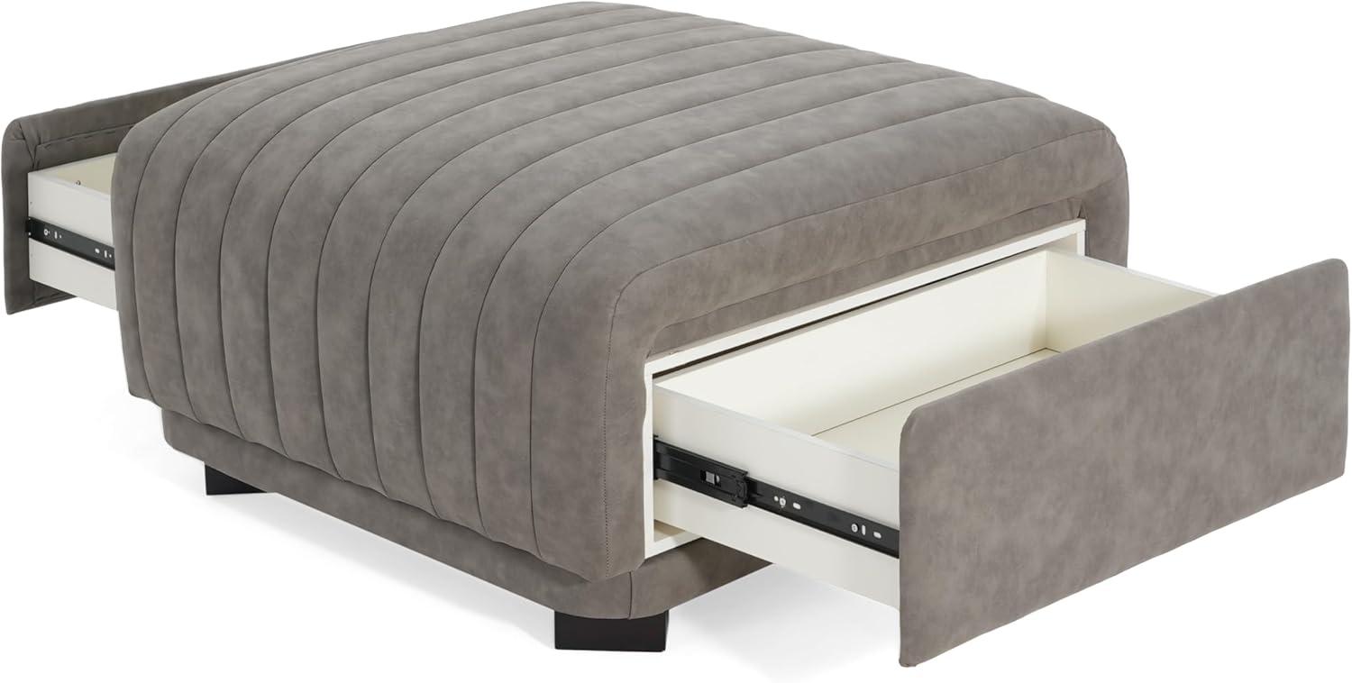 image:imageChristopher Knight Home Reyno Upholstered Ottoman with Storage for Living Room Faux Leather Storage Ottoman Foot Rest with Side Drawers Modern Square Coffee Table with Wooden Frame Grey