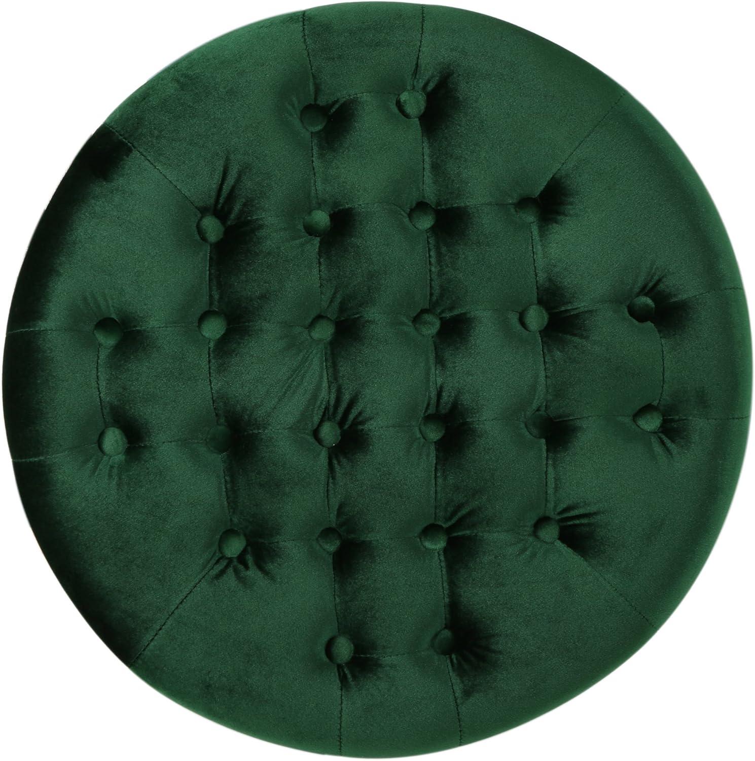 image:imageChristopher Knight Home Tiernan Round Velvet Upholstered Ottoman Small Footrest Stool End Side Table Button Tufted Coffee Table Wooden Frame Living Room Sofa Extra Seat with Nailhead Light GrayGreen