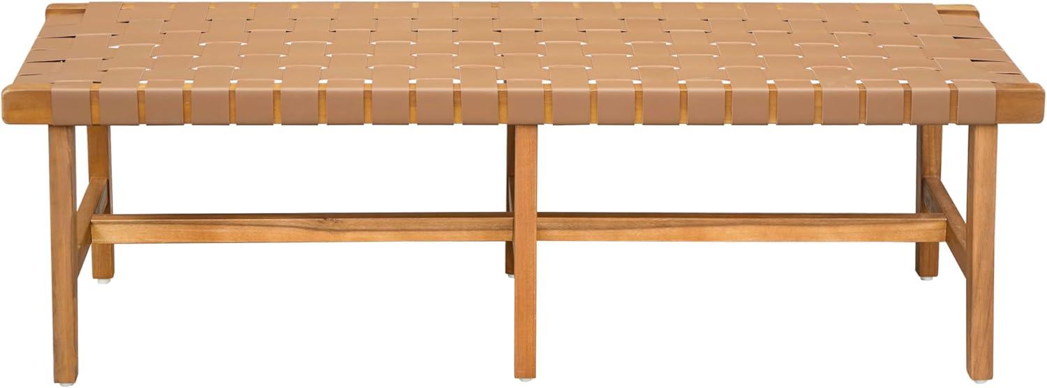 image:imageChristopher Knight Home Vinson Country Style Acacia Wood Bedroom Armless Bench with Woven PU Leather Seat Wooden End of Bed Footrest Stool Accent Living RoomEntryway Ottoman Bench Natural Brown