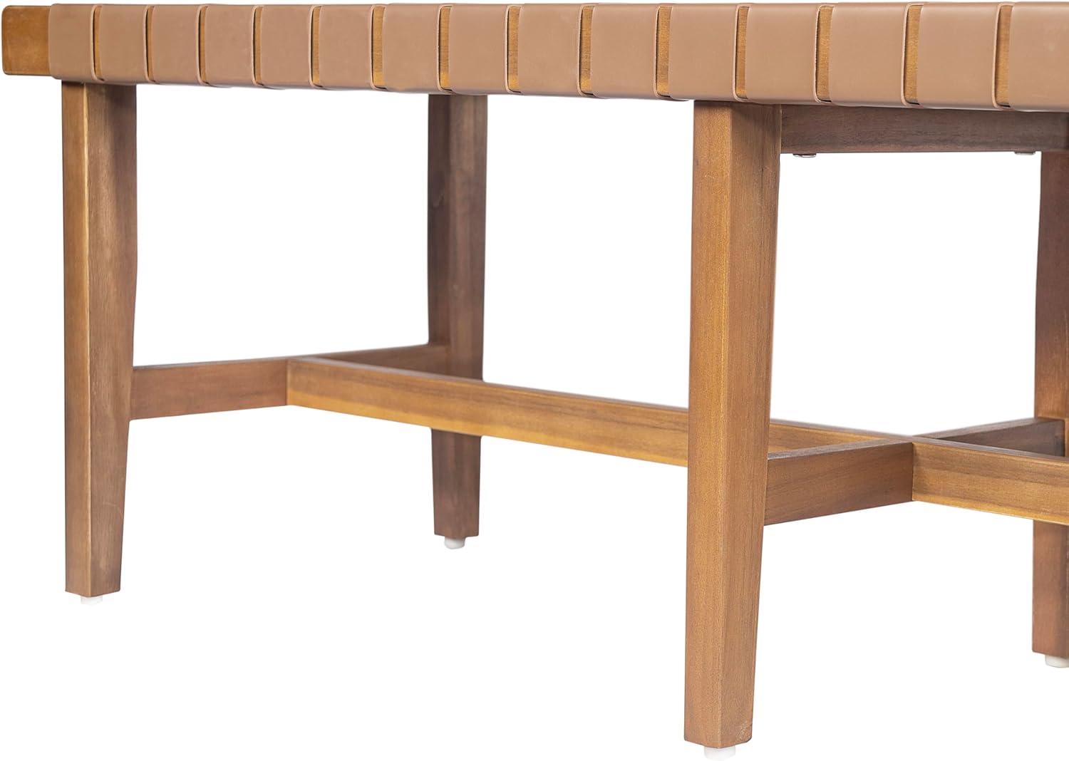 image:imageChristopher Knight Home Vinson Country Style Acacia Wood Bedroom Armless Bench with Woven PU Leather Seat Wooden End of Bed Footrest Stool Accent Living RoomEntryway Ottoman Bench Natural Brown