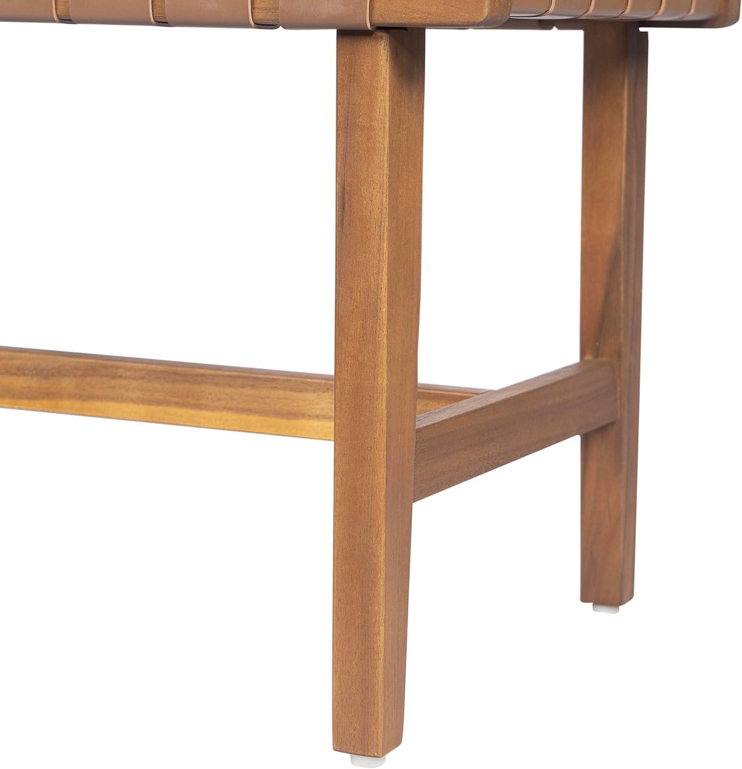 image:imageChristopher Knight Home Vinson Country Style Acacia Wood Bedroom Armless Bench with Woven PU Leather Seat Wooden End of Bed Footrest Stool Accent Living RoomEntryway Ottoman Bench Natural Brown
