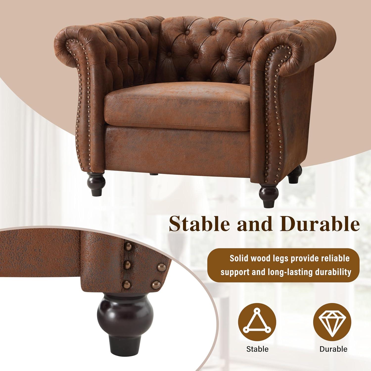 image:imageLucine Traditional Chesterfield Club Chair Cognac Brown and Dark BrownBrowndark Brown