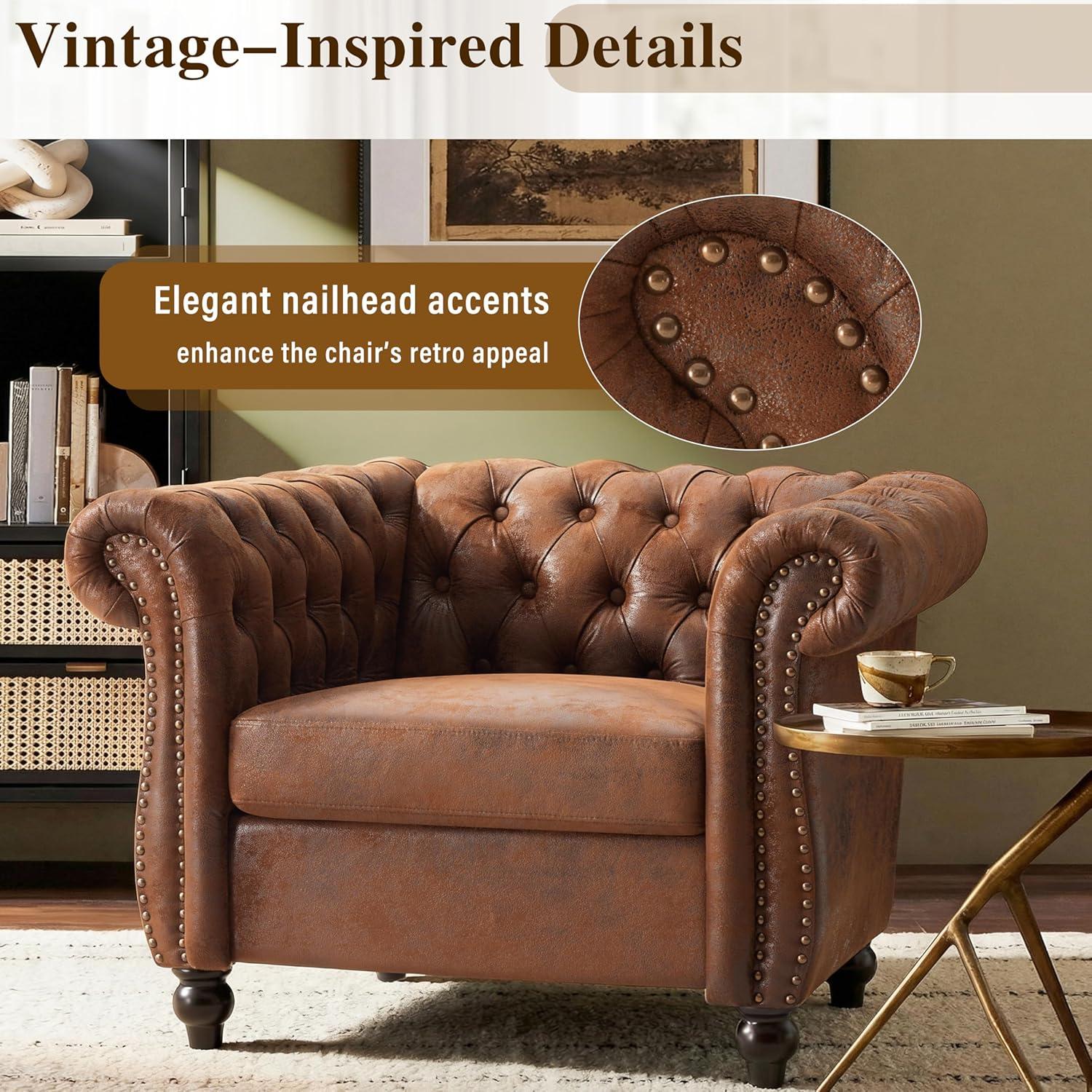image:imageLucine Traditional Chesterfield Club Chair Cognac Brown and Dark BrownBrowndark Brown