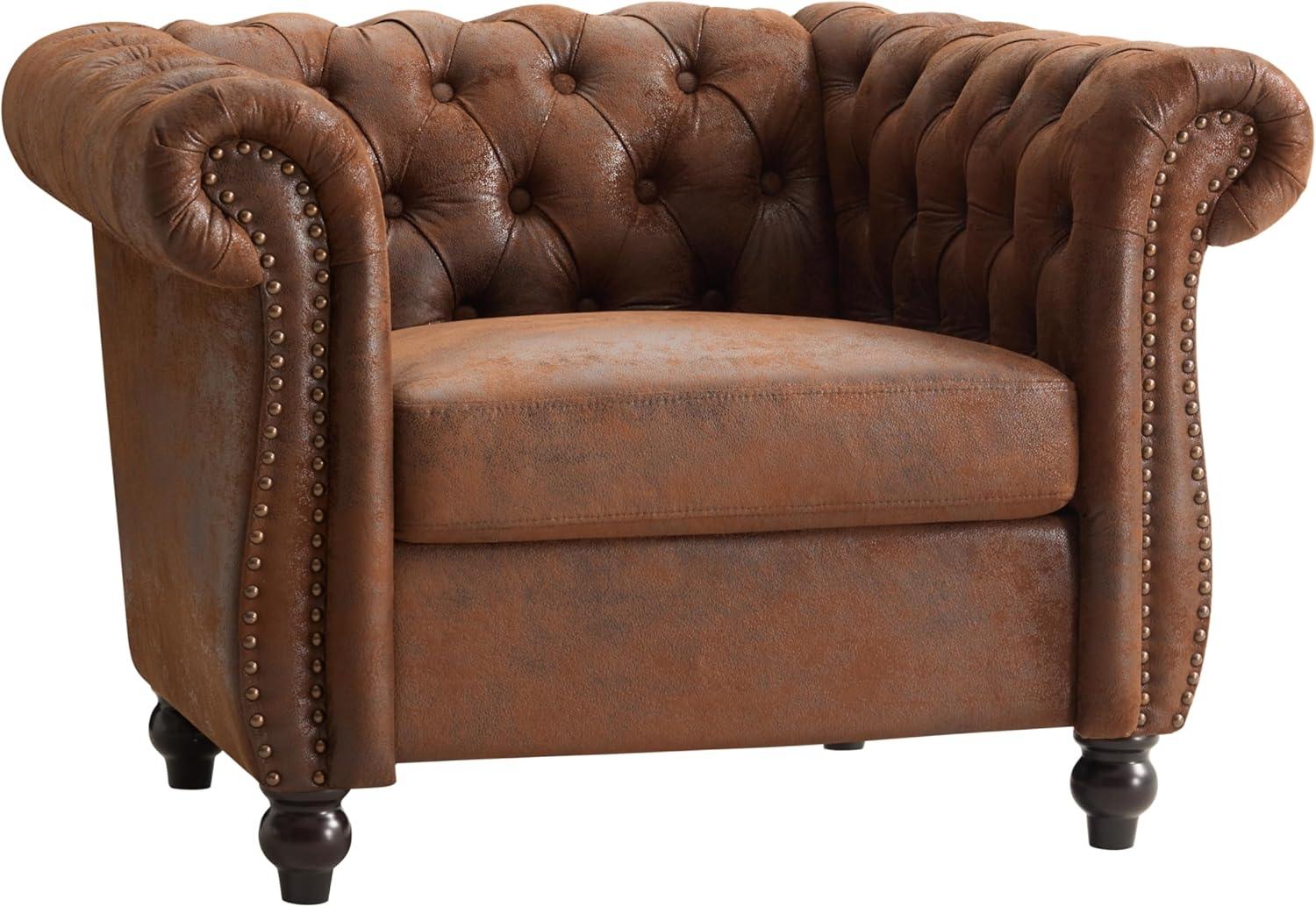 image:imageLucine Traditional Chesterfield Club Chair Cognac Brown and Dark BrownBrowndark Brown