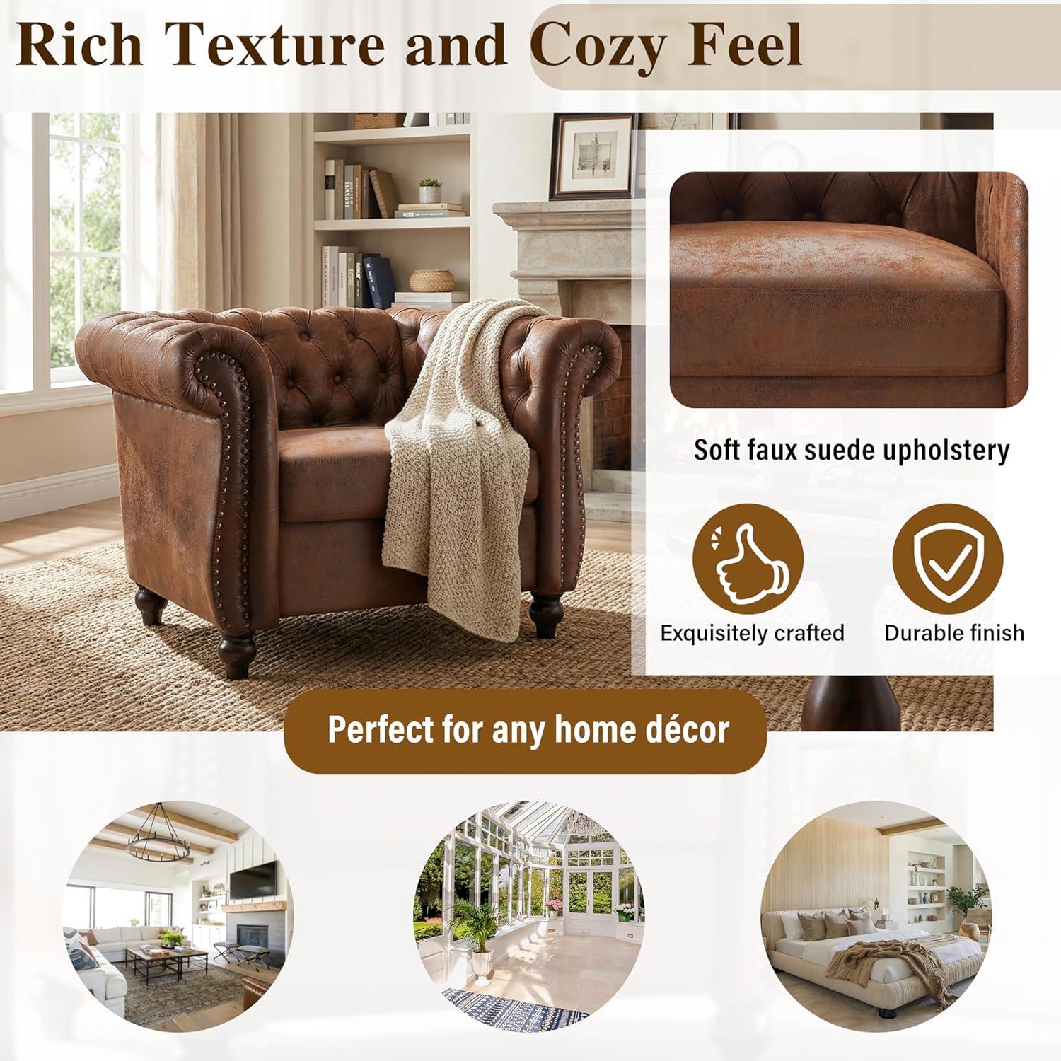 image:imageLucine Traditional Chesterfield Club Chair Cognac Brown and Dark BrownBrowndark Brown