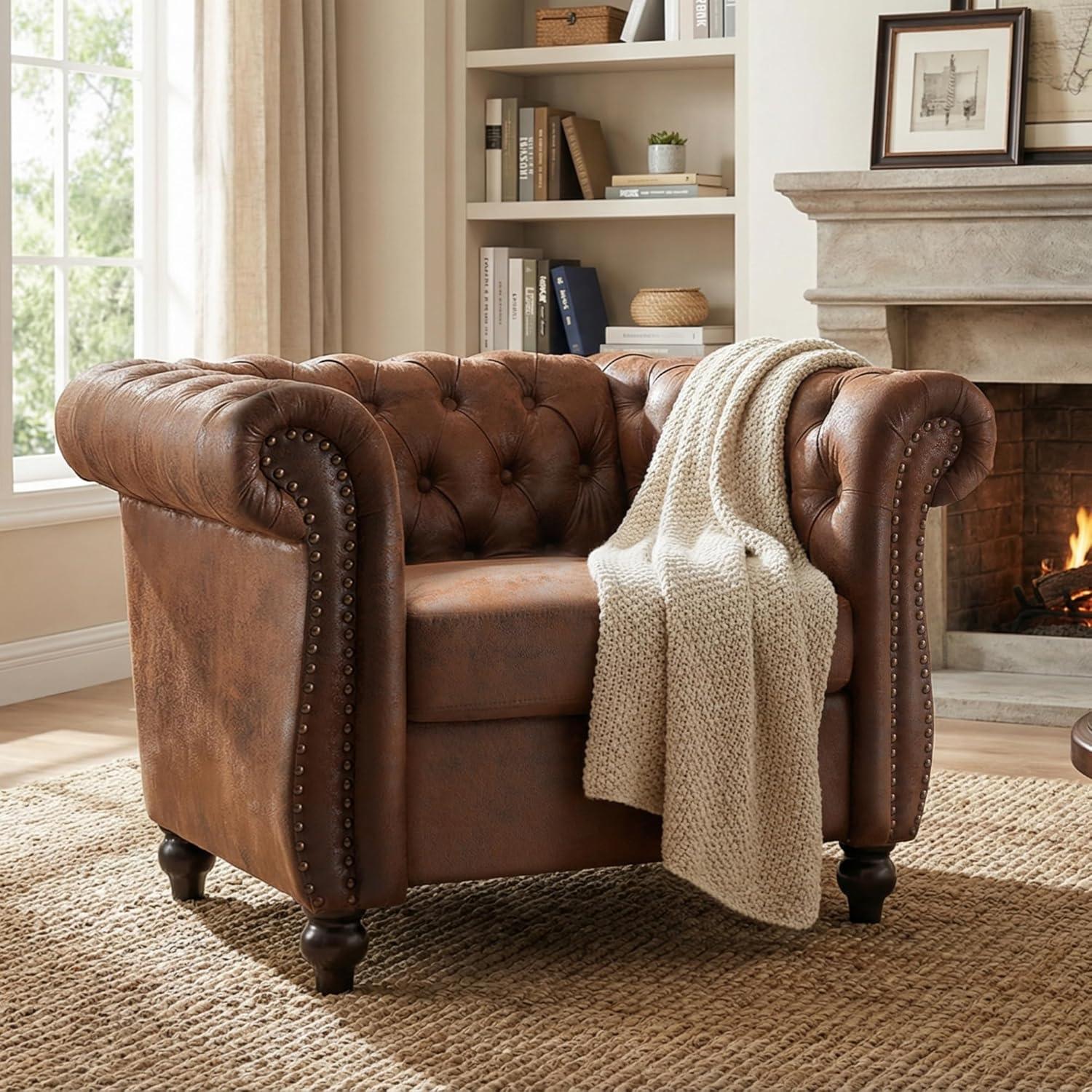 image:imageLucine Traditional Chesterfield Club Chair Cognac Brown and Dark BrownBrowndark Brown