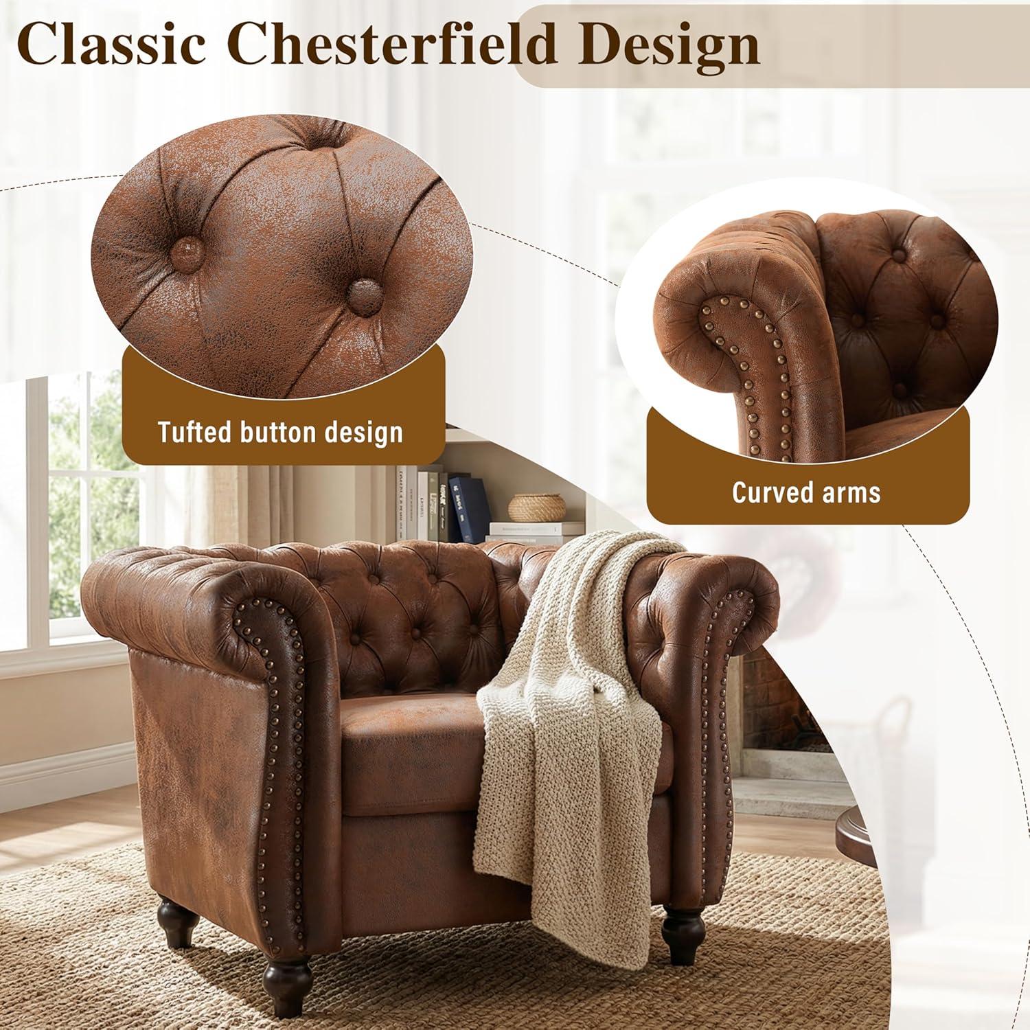 image:imageLucine Traditional Chesterfield Club Chair Cognac Brown and Dark BrownBrowndark Brown