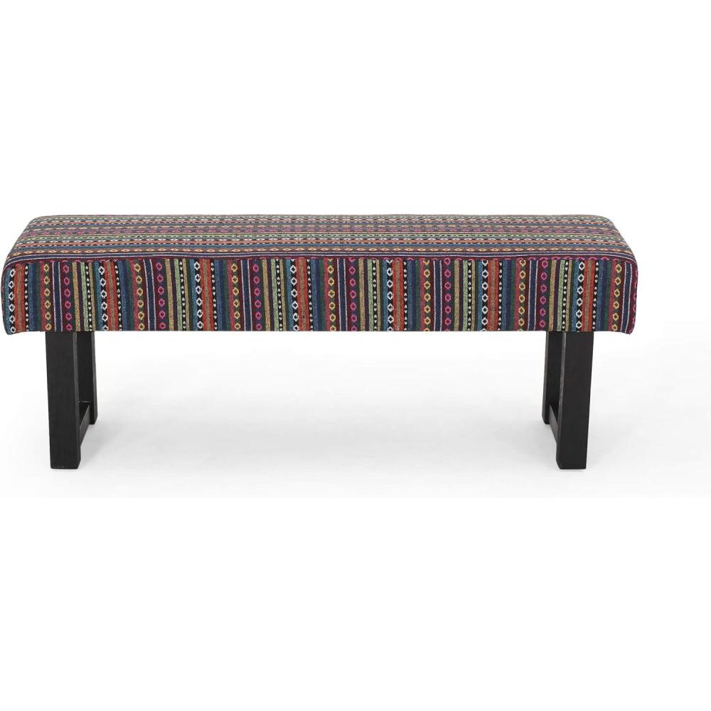 image:imageCassie Boho Fabric Bench Black PrintDark Multicolored