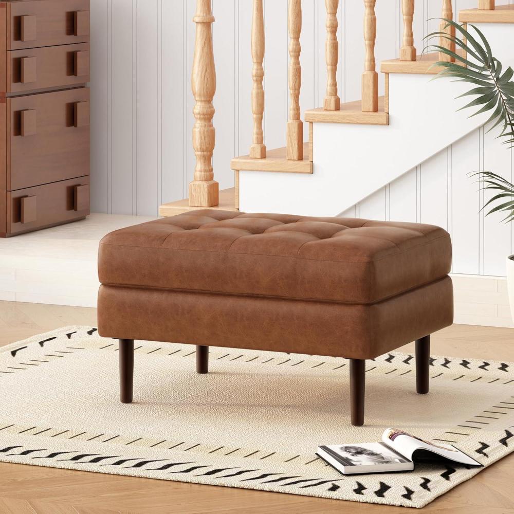 image:imageChristopher Knight Home Alcott Leather Ottoman Foot Rest Upholstered Foot Stools Pouf Ottoman Sofa Foot Rest for Living Room Modern Coffee Table Entryway Rectangle Small Footstool Reddish Brown