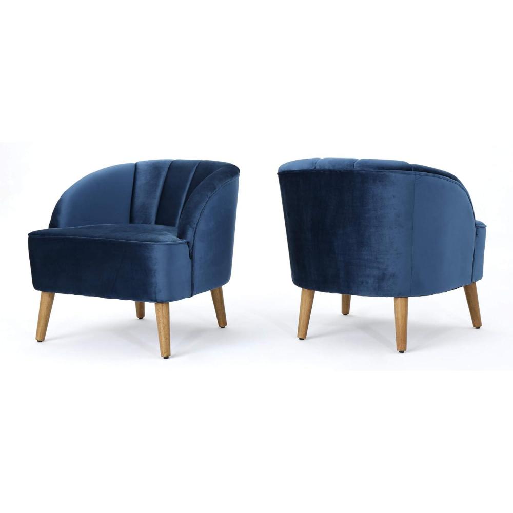 image:imageChristopher Knight Home Amaia Modern Velvet Club Chairs 2Pcs Set Cobalt Walnut