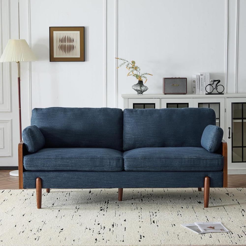 image:imageChristopher Knight Home Arboris Modern Fabric Upholstered Loveseat Living Room Lounge Sofa with Back Pillows and Removable Cushions Comfy Cloud Couch with Wooden Frame Navy BlueLight WalnutNavy Blue