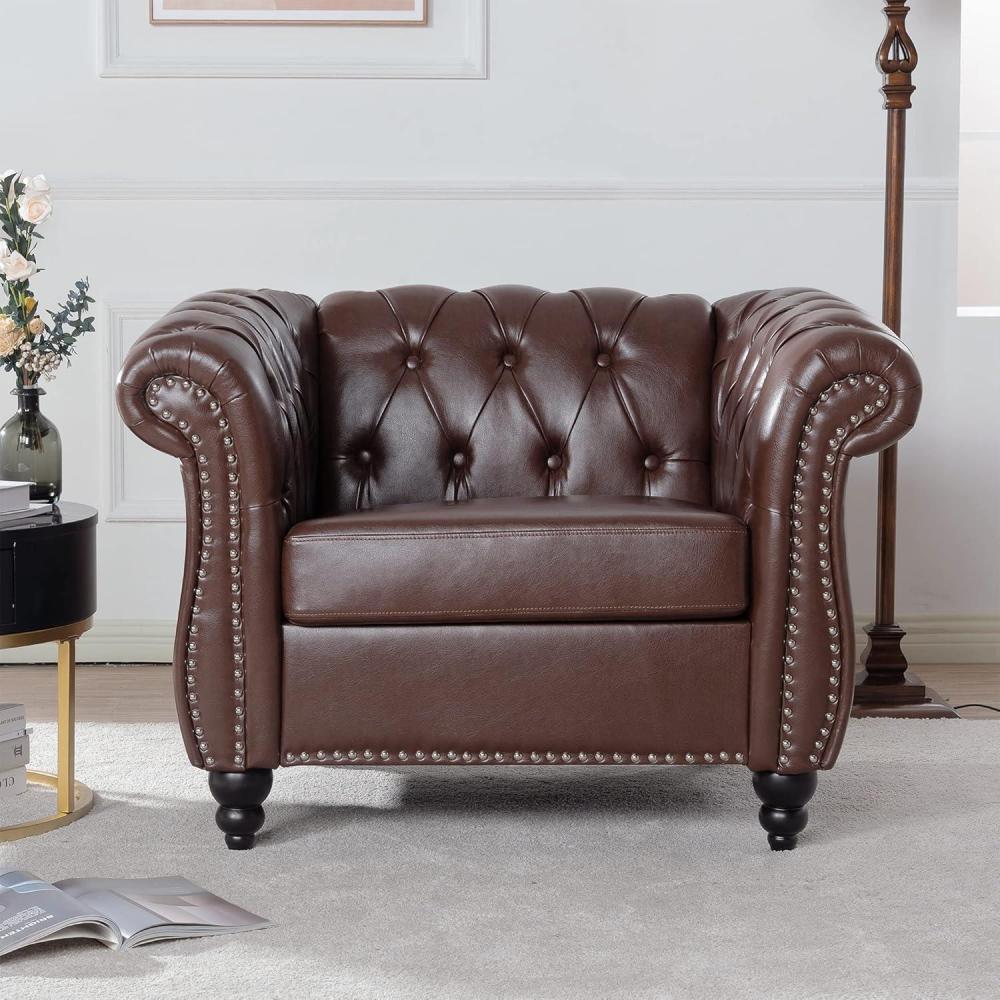 image:imageChristopher Knight Home Aurla Faux Leather 1 Seat Sofa Chair Upholstered Accent Chair Scrolled Armchair Nailhead Club Chair Tufted Buttom Backrest Single Sofa for Living Room Bedroom Dark BrownBrown