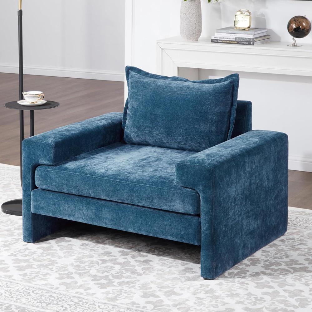 image:imageChristopher Knight Home Aylen Modern Chenille Upholstered Accent Chair with Wide Armrests Wooden Living Room Club Chair Bedroom Comfy Reading Chair with Back Pillow Teal GreenBlue