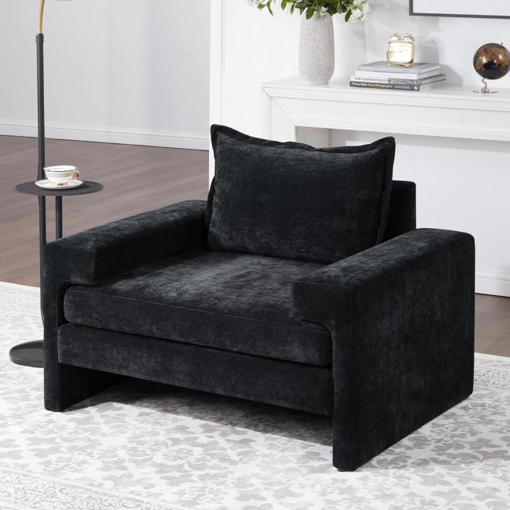 image:imageChristopher Knight Home Aylen Modern Chenille Upholstered Accent Chair with Wide Armrests Wooden Living Room Club Chair Bedroom Comfy Reading Chair with Back Pillow Teal GreenBlack