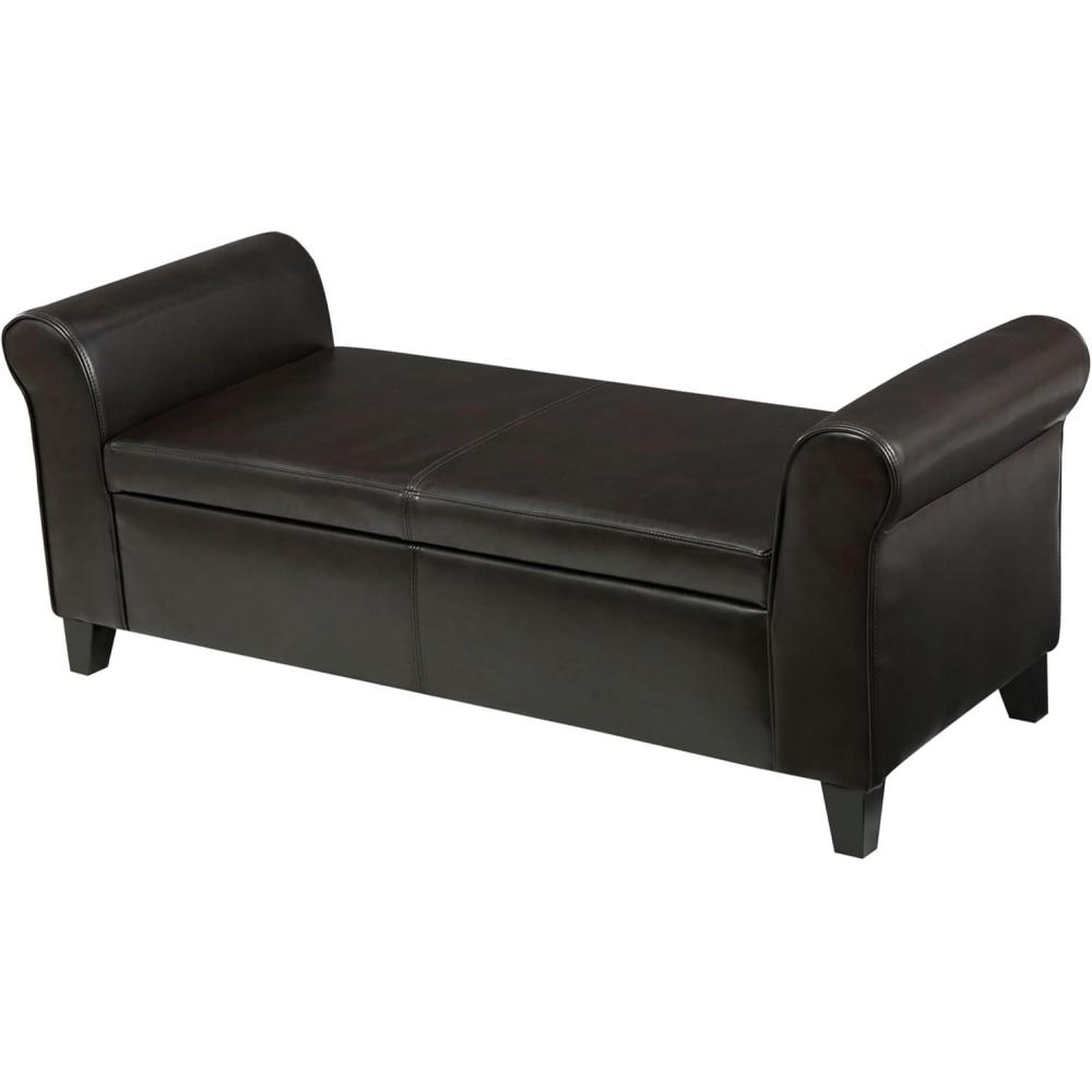 image:imageChristopher Knight Home Contemporary Upholstered Storage Ottoman Bench with Rolled Arms Brown and Dark Brown