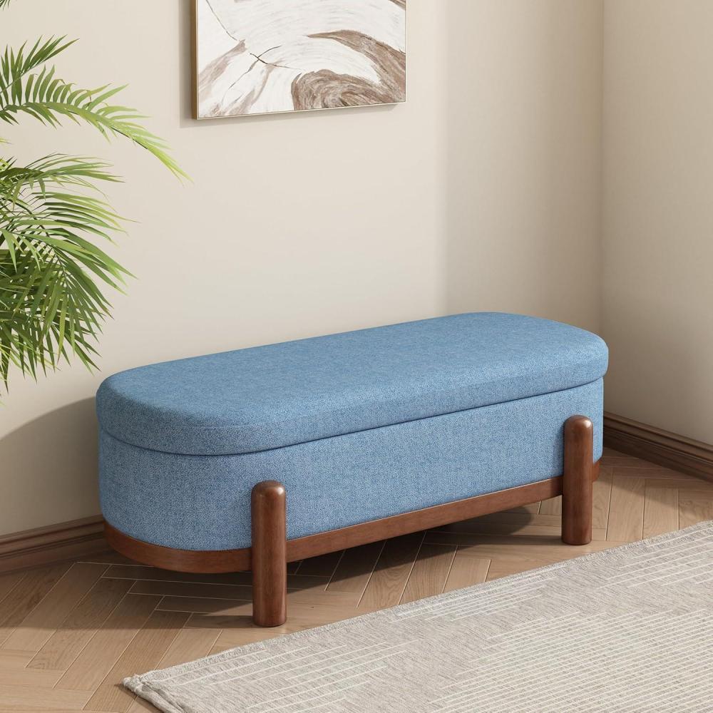 image:imageChristopher Knight Home Daggy Upholstered Ottoman with Storage for Living Room Fabric Modern Storage Ottoman Foot Rest Bedroom Oval End of Bed Bench with Wooden Frame BlueBrownBluebrown