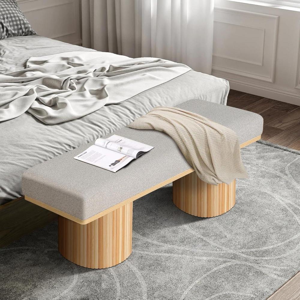 image:imageChristopher Knight Home Galileo 48 W Boucle Bench Upholstered Bench End of Bed Footstool Hallway Footrest Wooden Legs Frame Rectangular Spacious Chair Comfort Seating for Dining Living BlackNatural