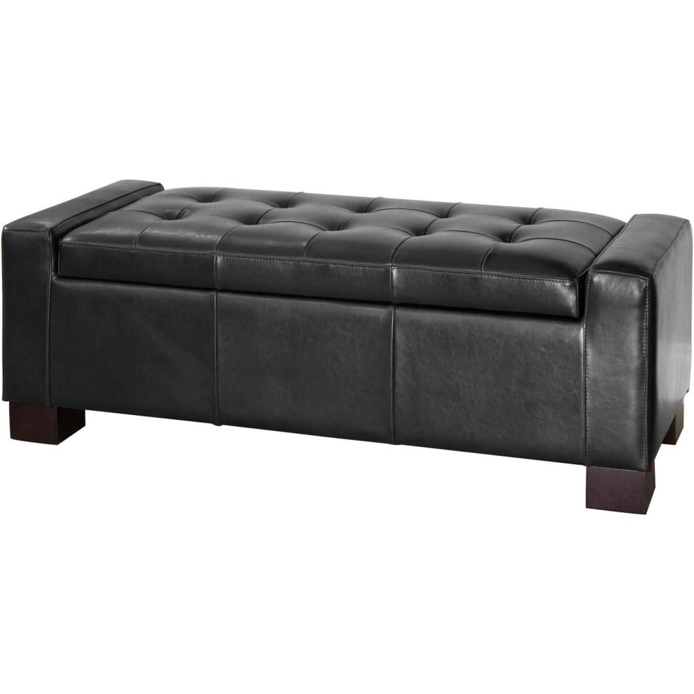 image:imageChristopher Knight Home Guernsey Leather WoodFrame Storage Ottoman Black