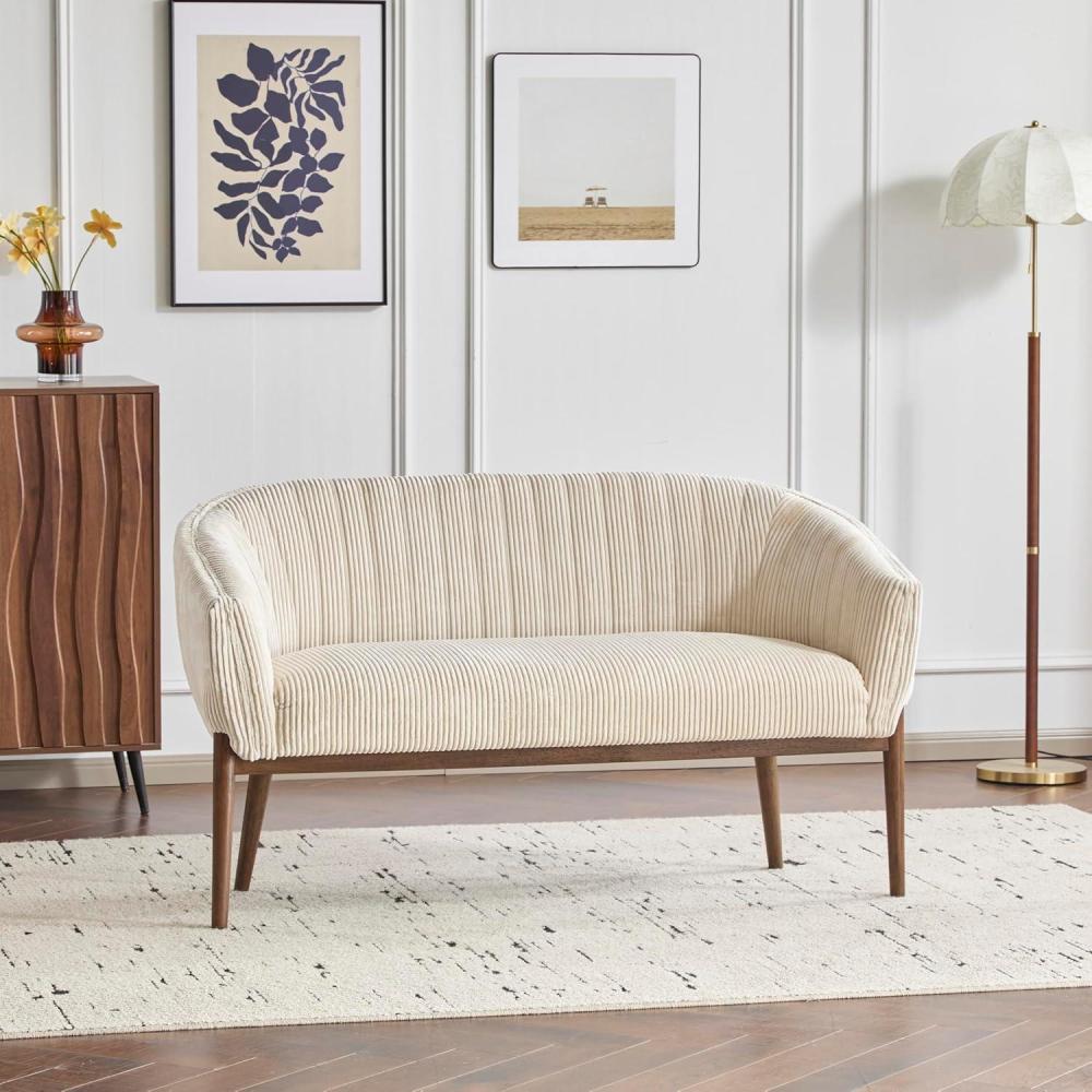 image:imageChristopher Knight Home Irelia Corduroy Recessed Arm Loveseat Comfy Upholstery 2 Seater Sofa Wooden Frame Living Room Chair MidCentury Modern Soft Seating Lounge Sofa Beige  Walnut