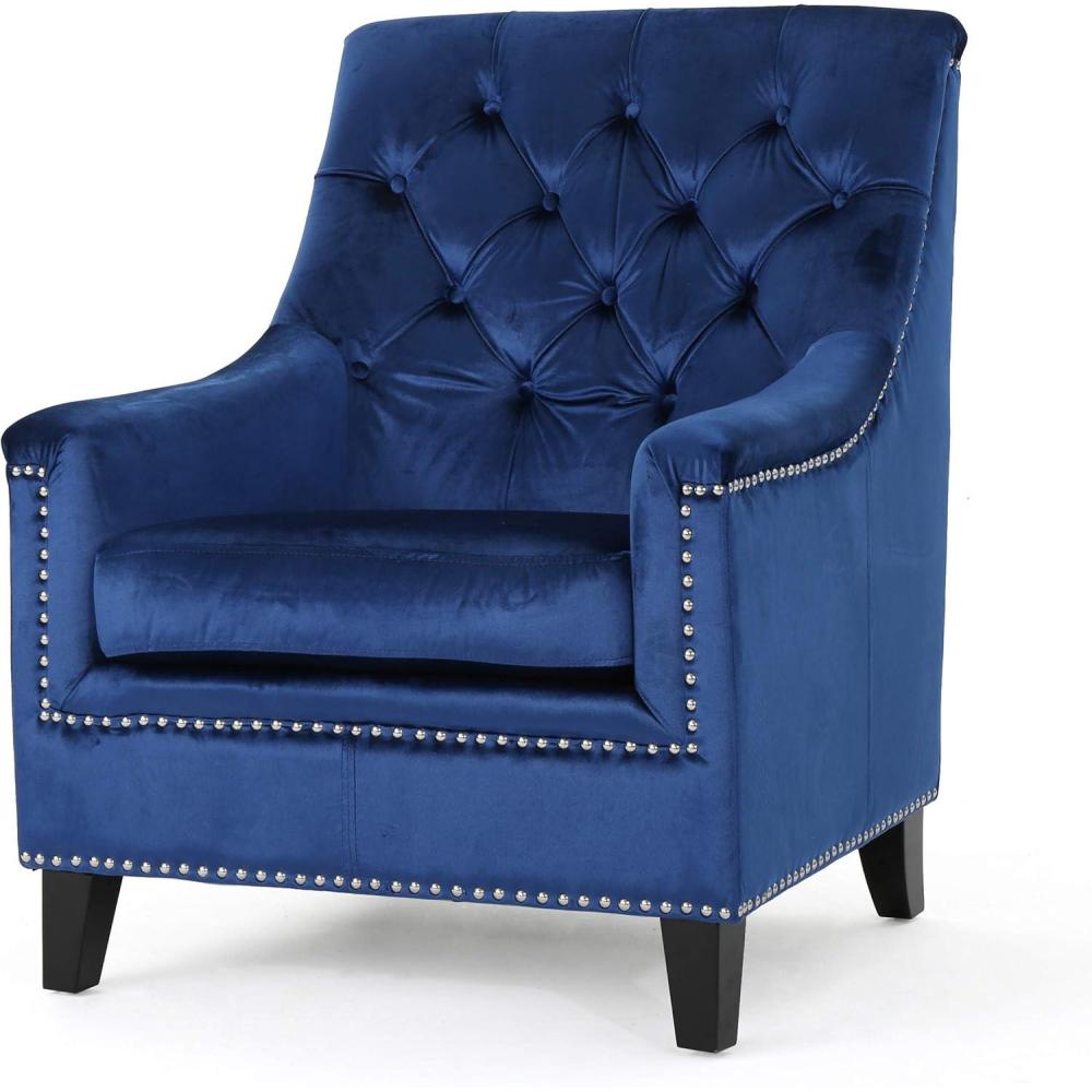 image:imageChristopher Knight Home Jaclyn Velvet Tufted Club Chair Navy Blue Natural
