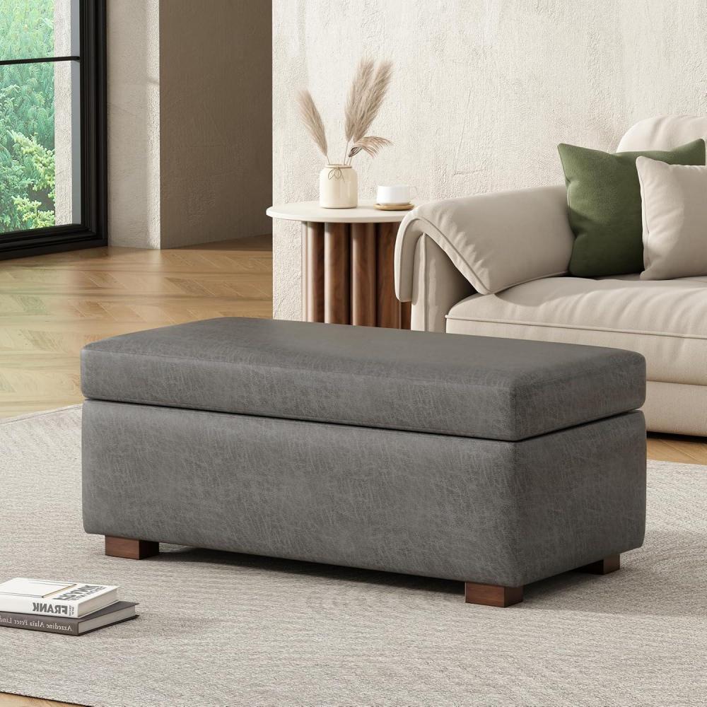 image:imageChristopher Knight Home Kaisa Rectangle Storage Ottoman Wooden Frame Ottoman Bench with Large Seat for Living RoomEntryway Comfy Seating Experience with Dense Foam Padding Dark GreyDark Grey