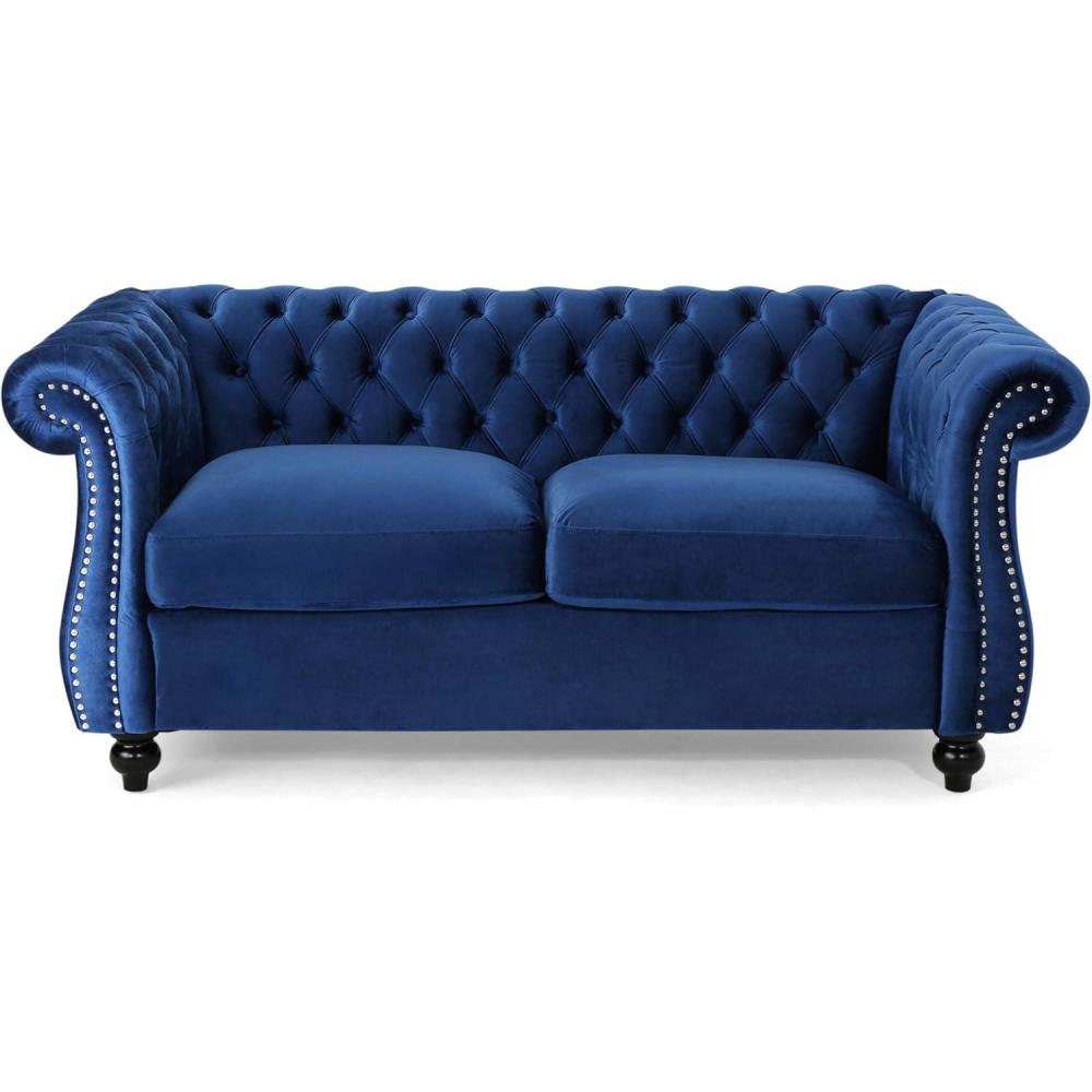 image:imageChristopher Knight Home Karen Traditional Chesterfield Loveseat Sofa Navy Blue and Dark Brown 6175 x 3375 x 2775