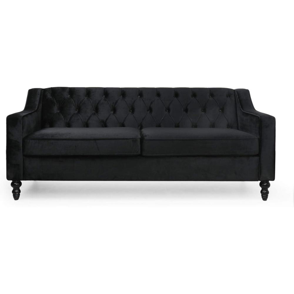 image:imageChristopher Knight Home Knouff Modern Glam Tufted Velvet 3 Seater SofaBlack Dark Brown