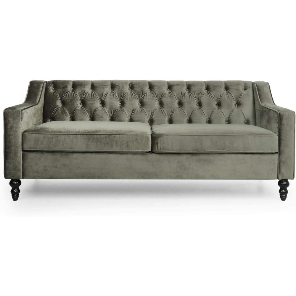 image:imageChristopher Knight Home Knouff Modern Glam Tufted Velvet 3 Seater SofaGray Dark Brown