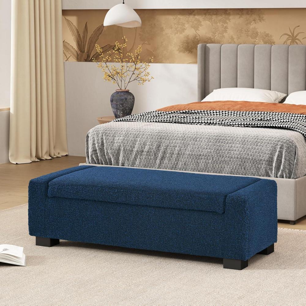 image:imageChristopher Knight Home Maddie Living Room Ottoman with Storage Entryway Boucle Fabric Upholstered Storage Ottoman Bench Rectangular Sofa Foot Stool Bedroom End of Bed Bench Shoe Organizer BeigeBlue