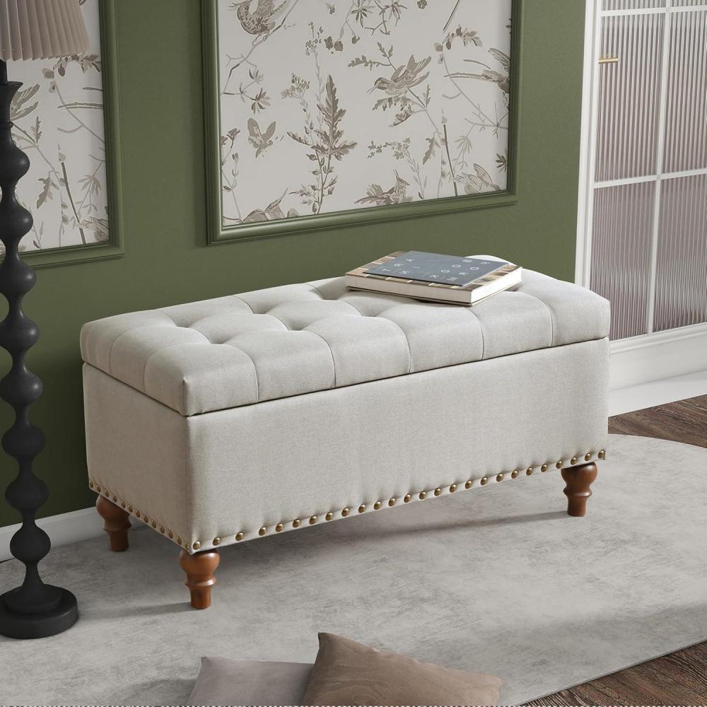 image:imageChristopher Knight Home Naja Ottoman Storage Bench Modern Bed End Bench with Storage Rectangular Ottoman Bench Upholstered Storage Ottoman for Living Room Entryway and Bedroom Linen BeigeLinen Beige