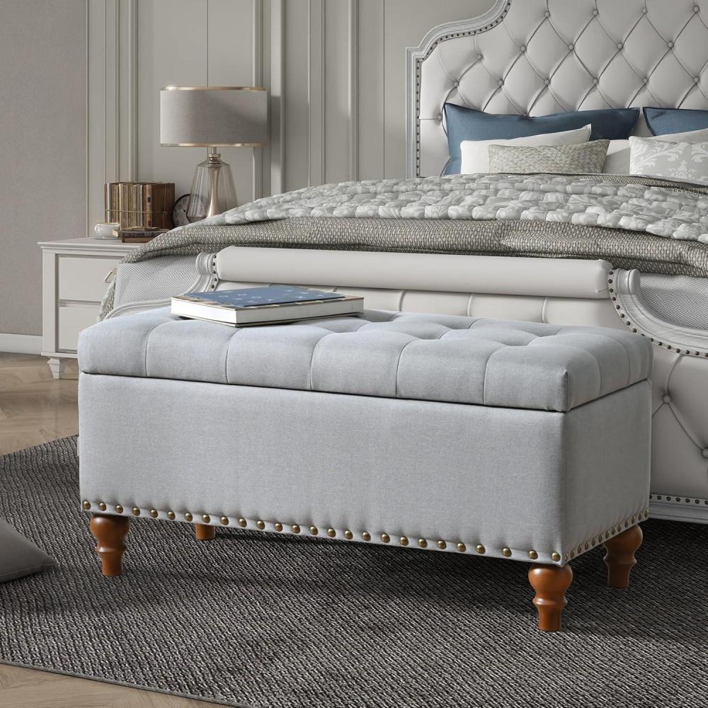 image:imageChristopher Knight Home Naja Ottoman Storage Bench Modern Bed End Bench with Storage Rectangular Ottoman Bench Upholstered Storage Ottoman for Living Room Entryway and Bedroom Linen BeigeLinen Grey