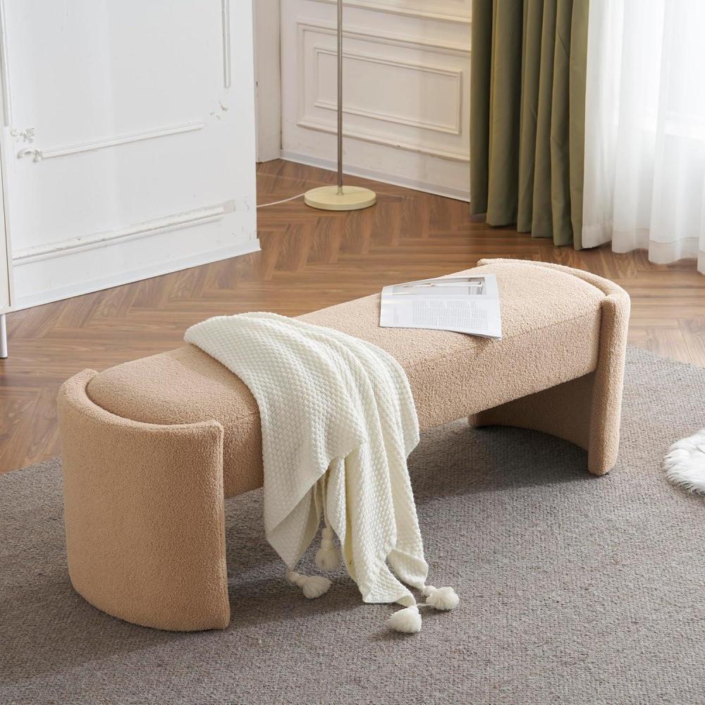 image:imageChristopher Knight Home Neapo Oval Ottoman Upholstered Bench Ottoman End of Bed Oval Bench Chair Soft Fabric Footstool Spacious Seating Chair for Living Room Bedroom Hallway Light Camel