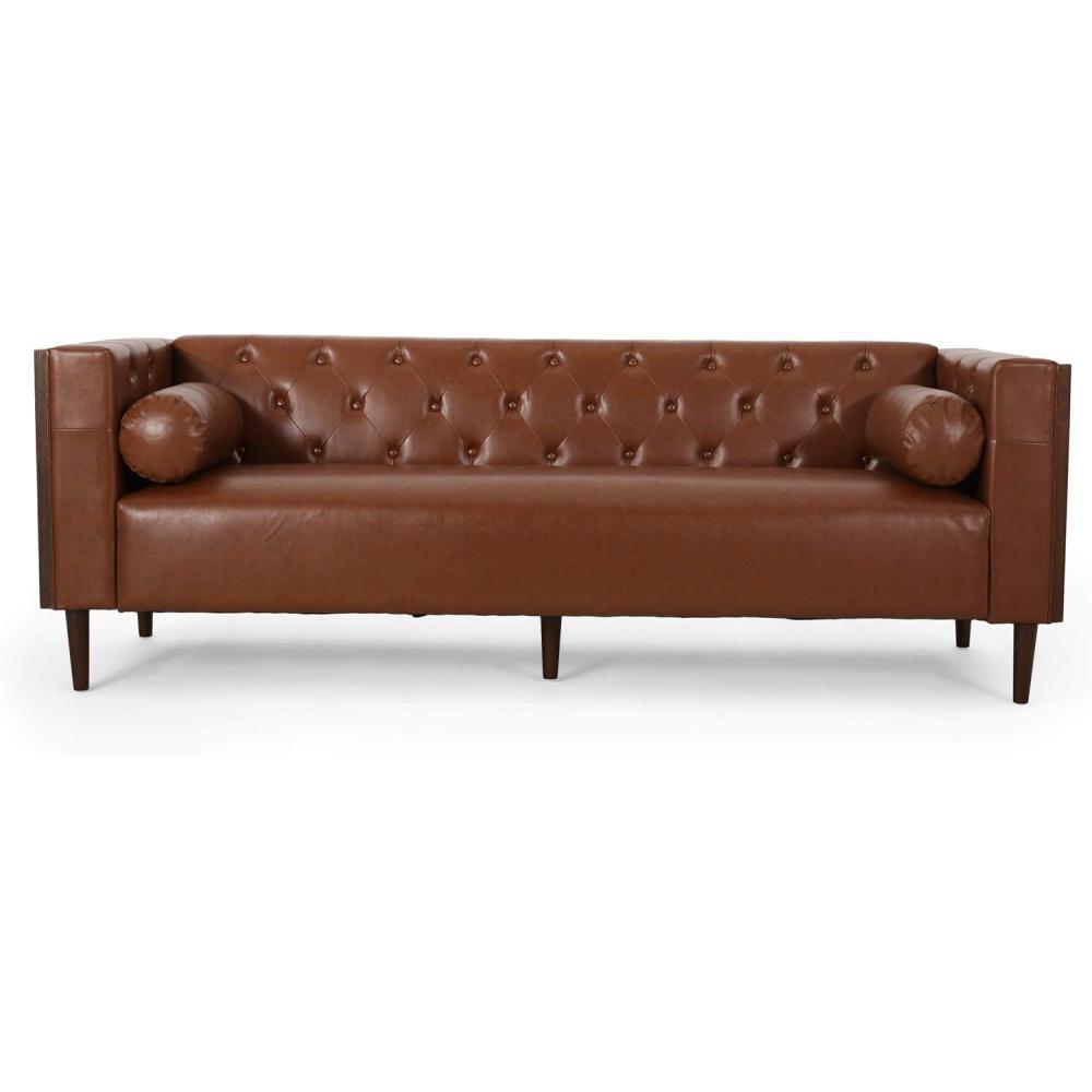 image:imageChristopher Knight Home Solomon Contemporary Tufted Deep Seated Sofa with Accent Pillows Midnight Black and EspressoCognac Brown and Espresso