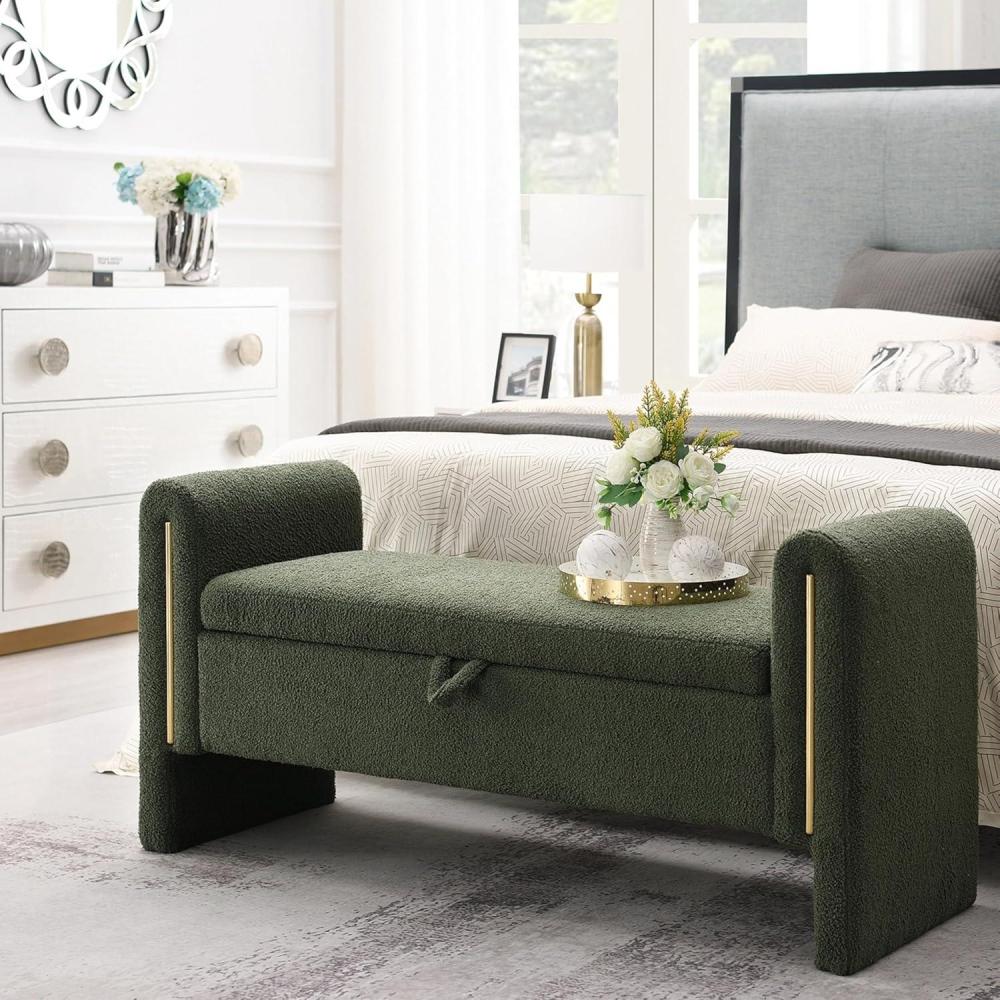 image:imageChristopher Knight Home Upholstered Storage Ottoman Teddy Fabric Bench with Solid Wood Legs Comfortable Foot Rest Stool Storage Bench for Bedroom End of Bed Living Room Dining Room GreenGreen