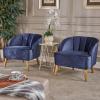 Christopher Knight Home Amaia Modern Velvet Club Chairs, 2-Pcs Set, Cobalt / Walnut