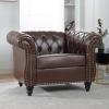 Christopher Knight Home Aurla Faux Leather 1 Seat Sofa Chair, Upholstered Accent Chair, Scrolled Armchair, Nailhead Club Chair, Tufted Buttom Backrest Single Sofa for Living Room Bedroom, Dark Brown(Brown)