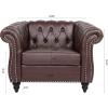 Christopher Knight Home Aurla Faux Leather 1 Seat Sofa Chair, Upholstered Accent Chair, Scrolled Armchair, Nailhead Club Chair, Tufted Buttom Backrest Single Sofa for Living Room Bedroom, Dark Brown(Brown)
