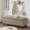 Christopher Knight Home Cabar 45 Inch Storage Ottoman, Upholstered Tufted Button Storage Bench, Linen Fabric Entry Bench with Spindle Wooden Legs, Foot Rest Bench for Living Room Bed Room, Dark Gray(Linen)