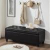 Christopher Knight Home Cabar 45 Inch Storage Ottoman, Upholstered Tufted Button Storage Bench, Linen Fabric Entry Bench with Spindle Wooden Legs, Foot Rest Bench for Living Room Bed Room, Dark Gray(Black)