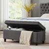 Christopher Knight Home Cabar 45 Inch Storage Ottoman, Upholstered Tufted Button Storage Bench, Linen Fabric Entry Bench with Spindle Wooden Legs, Foot Rest Bench for Living Room Bed Room, Dark Gray(Dark Gray)