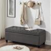 Christopher Knight Home Cabar 45 Inch Storage Ottoman, Upholstered Tufted Button Storage Bench, Linen Fabric Entry Bench with Spindle Wooden Legs, Foot Rest Bench for Living Room Bed Room, Dark Gray(Dark Gray)
