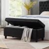 Christopher Knight Home Cabar 45 Inch Storage Ottoman, Upholstered Tufted Button Storage Bench, Linen Fabric Entry Bench with Spindle Wooden Legs, Foot Rest Bench for Living Room Bed Room, Dark Gray(Black)