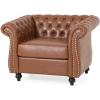 Christopher Knight Home Editha Traditional Chesterfield Club Chairs (Set of 2), Faux Leather, Cognac Brown, Dark Brown