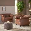 Christopher Knight Home Editha Traditional Chesterfield Club Chairs (Set of 2), Faux Leather, Cognac Brown, Dark Brown