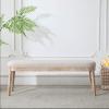 Christopher Knight Home Ella Mid-Century Faux Leather Upholstered Dining Bench, End of Bed Footrest, Entryway/Hallway Seating, Indoor Ottoman Bench with Padded Seat and Solid Wood Leg, Beige+Natural(Beige+natural)