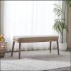 Christopher Knight Home Ella Mid-Century Faux Leather Upholstered Dining Bench, End of Bed Footrest, Entryway/Hallway Seating, Indoor Ottoman Bench with Padded Seat and Solid Wood Leg, Beige+Natural(Beige+natural)