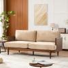 Christopher Knight Home Emir 3 Seater Sofa with Cushion, Sofa Chair with Cane Rattan and Wooden Frame, Spacious Seating Couch for Living Room/Bedrooms, Modern Slat Panel Sofa Couch, Natural + Beige(Walnut + Camel)