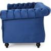 Christopher Knight Home Karen Traditional Chesterfield Loveseat Sofa, Navy Blue and Dark Brown, 61.75 x 33.75 x 27.75