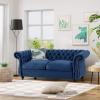 Christopher Knight Home Karen Traditional Chesterfield Loveseat Sofa, Navy Blue and Dark Brown, 61.75 x 33.75 x 27.75